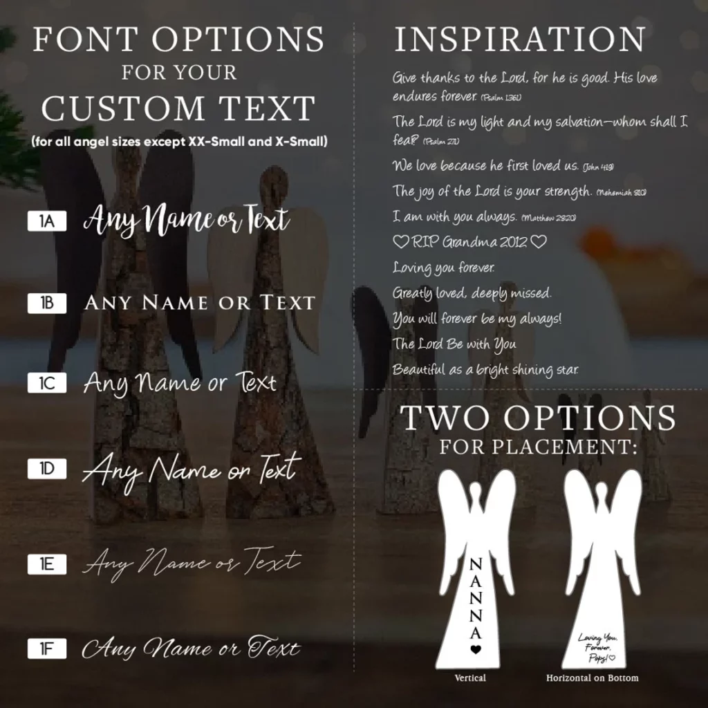 Two angels with different font options for your custom text.