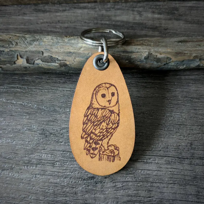 Barn Owl Leather Keychain