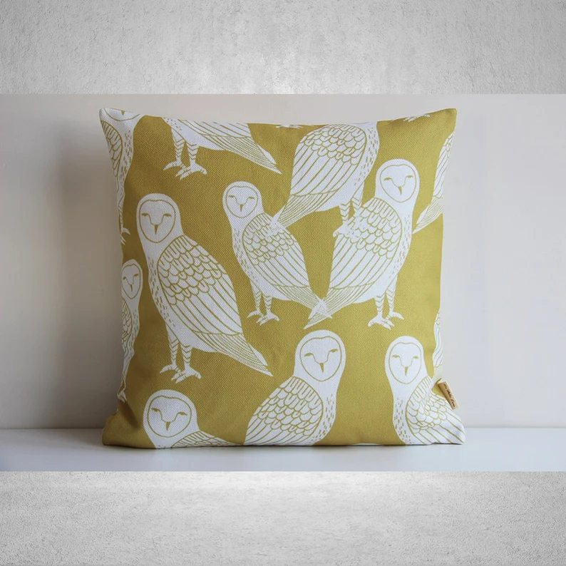Yellow Owl Throw Pillow Cover