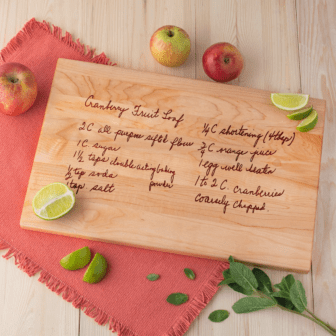cutting board with recipe printed on it
