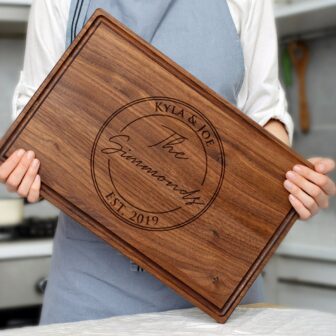 Customized engraved wood cutting board for weddings