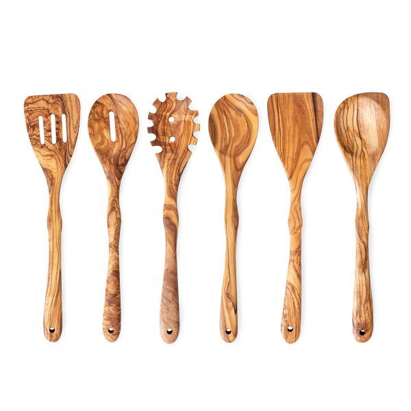 Six-piece olive wood cooking utensil set
