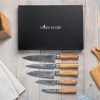 Engraved Damascus knife set with its gift box