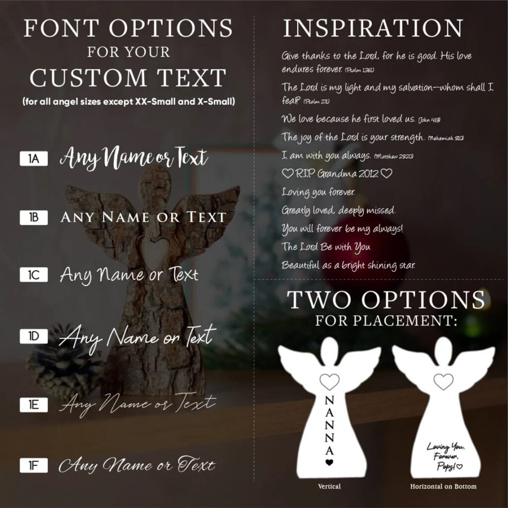 A set of angels with font options for your custom text.