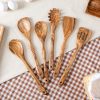 Personalized olive wood utensil set of six with script engraving on each handle