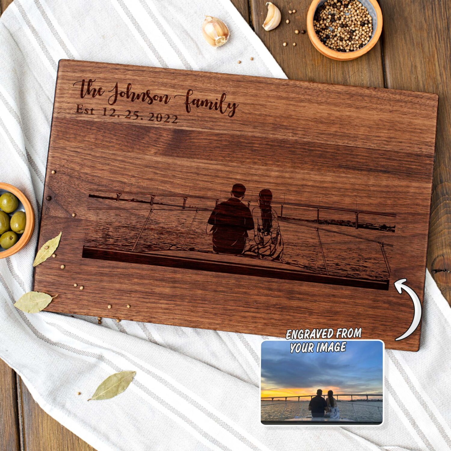 Custom Engraved Photo olive wood Cutting Boards