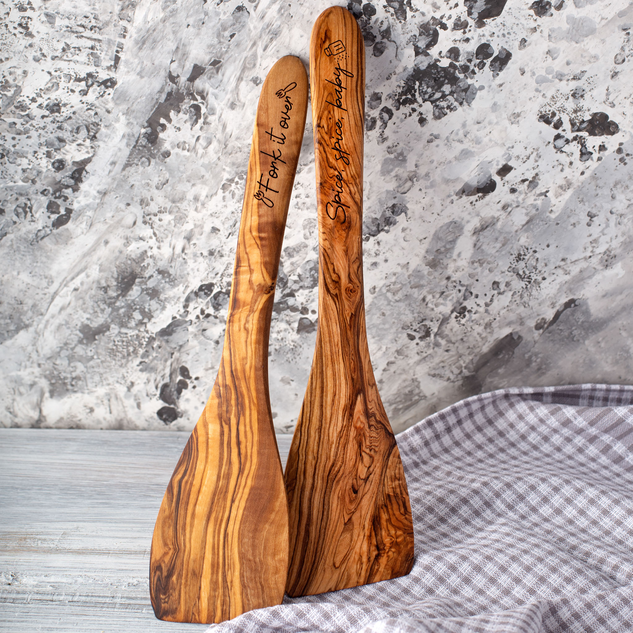 Personalized Olive Wood Spatulas (Set of 2) - Forest Decor