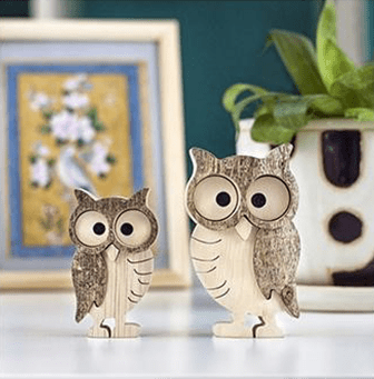 Wooden Owl Figurine for Home Decorations